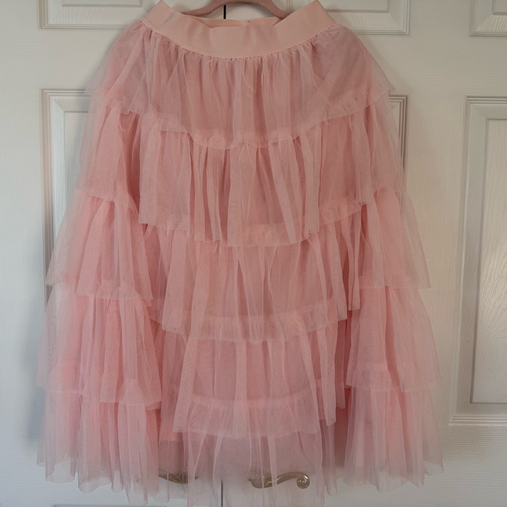 Pink Bubble Midi Skirt with Ruffled Tiers